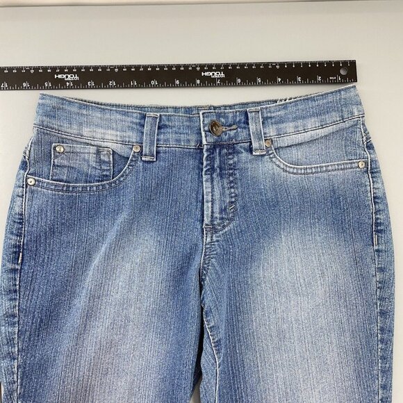 Nine West Jeans Bleecker Straight Leg Flap Pocket Distressed Denim Womens 4 Long - Picture 10 of 12